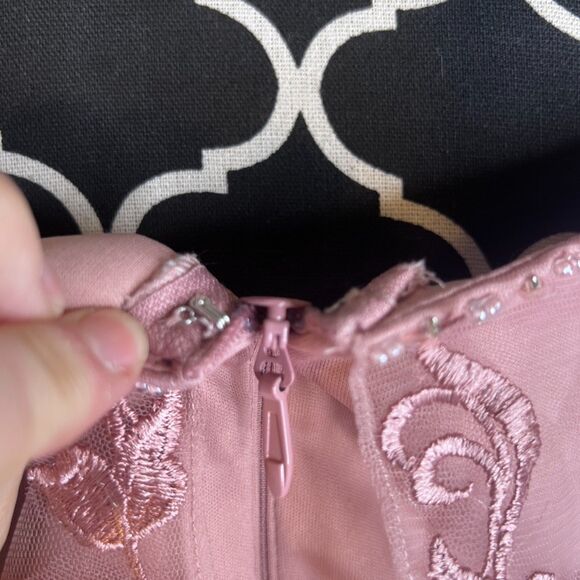 Azazie Norma Pink Lace Overlay Cold Shoulder Formal Dress ALTERED Size** A10/A14 - Picture 8 of 16